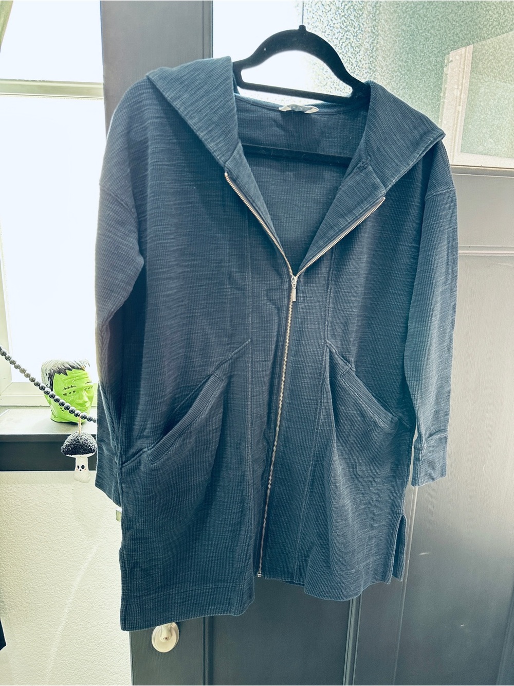 Wrap London 3/4 Sleeve Ribbed Zip-Up Tunic Hoodie US2